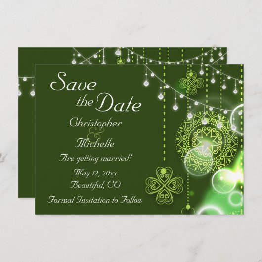 Invitation Celtic Clovers Irish Sauvez la date Mariage (Devant / Derrière)