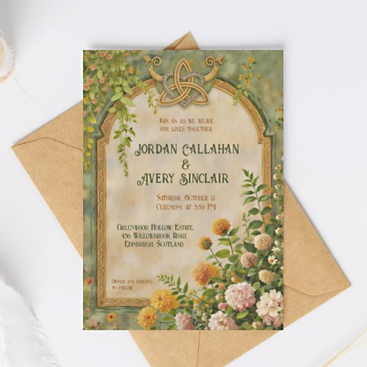 Invitation Celtic Green Fleur sauvage Vintage Wedding Invitat