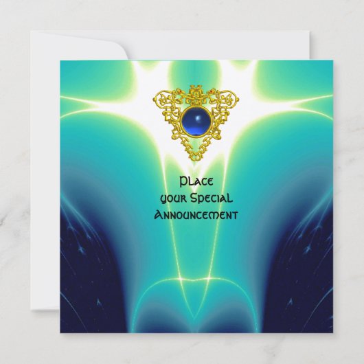 Invitation CELTIC HEART bleu vif, champagne jaune (Dos)