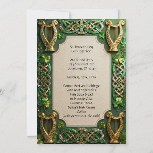 Invitation Celtic Knots and Harps St. Patrick's Day (Devant)