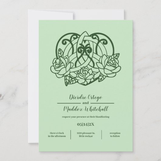 Invitation Celtic Triquetra Irish Heart Green Handfasting (Devant)