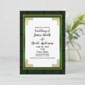 Invitation Celtic Vert Or Carreaux Tartan Blanc Mariage Irlan (Debout devant)