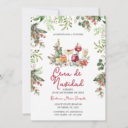 Invitation Cena De Navidad Christmas Cocktails Holiday Party (Devant)