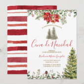 Invitation Cena De Navidad Poinsettia Christmas Dinner Party (Devant / Derrière)