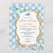 Invitation Cendrillon bleu Chaussure en verre Princesse Sweet (Devant / Derrière)