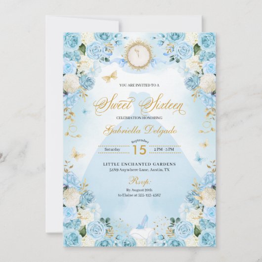 Invitation Cendrillon bleu clair Princesse Robe douce 16 (Devant)