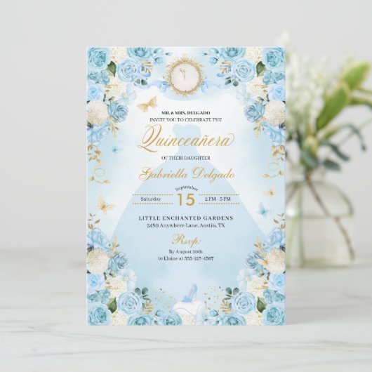 Invitation Cendrillon bleu clair Princesse Robe Quinceanera (Debout devant)
