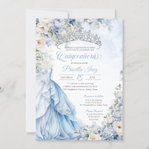 Invitation Cendrillon Bleu Élégant Gown Princesse Quinceanera