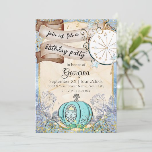 Invitation Cendrillon bleu enchanté (Debout devant)