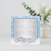 Invitation Cendrillon bleu et argent Princesse Anniversaire (Debout devant)