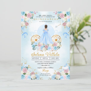 Invitation Cendrillon bleu et rose Carriage Quinceañera