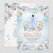 Invitation Cendrillon bleu et rose Carriage Quinceañera (Devant / Derrière)