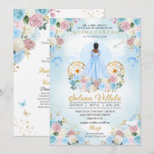 Invitation Cendrillon bleu et rose Carriage Quinceañera (Devant / Derrière)