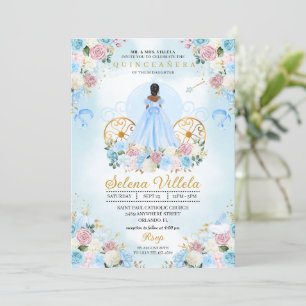 Invitation Cendrillon bleu et rose Carriage Quinceañera