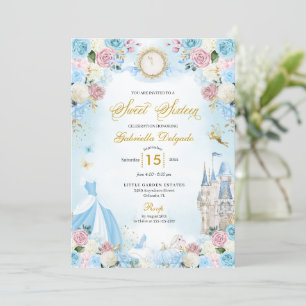 Invitation Cendrillon Bleu et rose Fairytale Princess Sweet 1