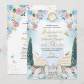 Invitation Cendrillon bleu et rose Princesse Fairy Quinceaner (Devant / Derrière)