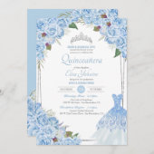 Invitation Cendrillon Bleu Glamour Quinceanera (Devant / Derrière)