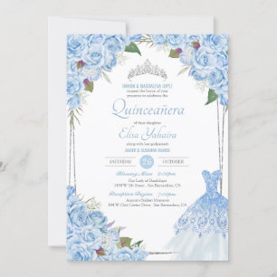 Invitation Cendrillon Bleu Glamour Quinceanera
