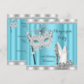 Invitation Cendrillon Bleu Mascarade Masque Talons Anniversai (Devant / Derrière)