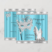 Invitation Cendrillon Bleu Masquerade Masque Talons Anniversa (Devant / Derrière)