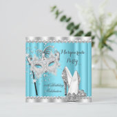 Invitation Cendrillon Bleu Masquerade Masque Talons Anniversa (Debout devant)