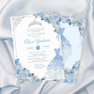 Invitation Cendrillon Bleu Rose Argent Princesse Quinceanera