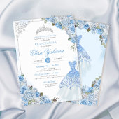 Invitation Cendrillon Bleu Rose Argent Princesse Quinceanera