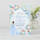 Invitation Cendrillon bleu rose pâle Masquerade Quinceanera (Debout devant)