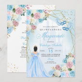 Invitation Cendrillon bleu rose pâle Masquerade Quinceanera (Devant / Derrière)