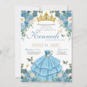 Invitation Cendrillon bleu Rose papillon Princesse Sweet 16 (Devant)