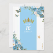 Invitation Cendrillon bleu Rose papillon Princesse Sweet 16 (Dos)