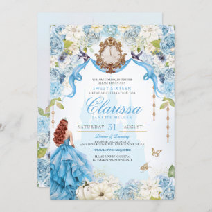 Invitation Cendrillon Bleu Royal Sweet 16 Princesse Anniversa