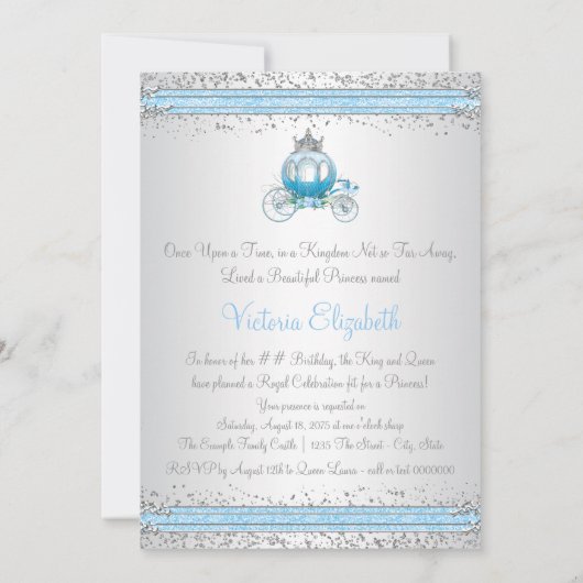 Invitation Cendrillon Bleue princesse fête d'anniversaire (Dos)