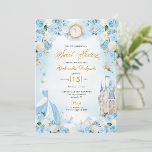 Invitation Cendrillon Blue Fairytale Princess Sweet sixteen (Debout devant)