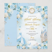 Invitation Cendrillon Blue Fairytale Princess Sweet sixteen (Devant / Derrière)