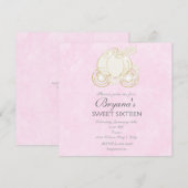 Invitation Cendrillon Carrosse Doré Princesse Rose (Devant / Derrière)