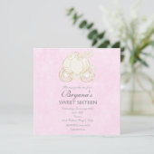 Invitation Cendrillon Carrosse Doré Princesse Rose (Debout devant)