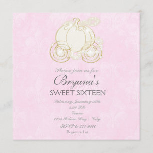 Invitation Cendrillon Carrosse Doré Princesse Rose