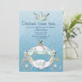 Invitation Cendrillon Conte de Fées Paillettes Bleu et Or (Debout devant)