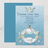 Invitation Cendrillon Conte de Fées Paillettes Bleu et Or (Devant / Derrière)