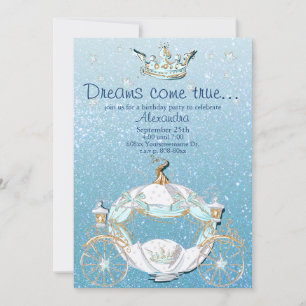 Invitation Cendrillon Conte de Fées Paillettes Bleu et Or