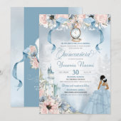 Invitation Cendrillon Fairy Tale Bleu rose Floral Quinceanera (Devant / Derrière)