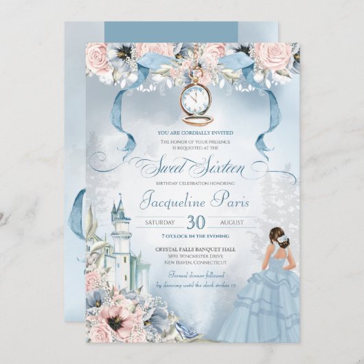 Invitation Cendrillon Fairy Tale Princess Sweet 16 Anniversai (Devant / Derrière)