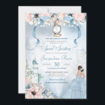 Invitation Cendrillon Fairy Tale Princess Sweet 16 Anniversai<br><div class="desc">Cette belle élégante invitation à conte de fées invitation vos invités avec un thème de Cendrillon, avec un château, belle botanique rose et bleu floral, une glissière en verre manquante et l'invité d'honneur dans une robe de bal magnifique. Tout le texte est entièrement personnalisable et peut être modifié selon vos...</div>