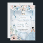Invitation Cendrillon Fairy Tale Princess Sweet 16 Anniversai<br><div class="desc">Cette belle élégante invitation à conte de fées invitation vos invités avec un thème de Cendrillon, avec un château, belle botanique rose et bleu floral, une glissière en verre manquante et l'invité d'honneur dans une robe de bal magnifique. Tout le texte est entièrement personnalisable et peut être modifié selon vos...</div>