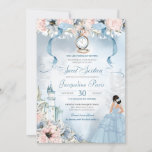 Invitation Cendrillon Fairy Tale Princesse Sweet 16 Anniversa<br><div class="desc">Cette belle élégante invitation à conte de fées invitation vos invités avec un thème de Cendrillon, avec un château, belle botanique rose et bleu floral, une glissière en verre manquante et l'invité d'honneur dans une robe de bal magnifique. Tout le texte est entièrement personnalisable et peut être modifié selon vos...</div>