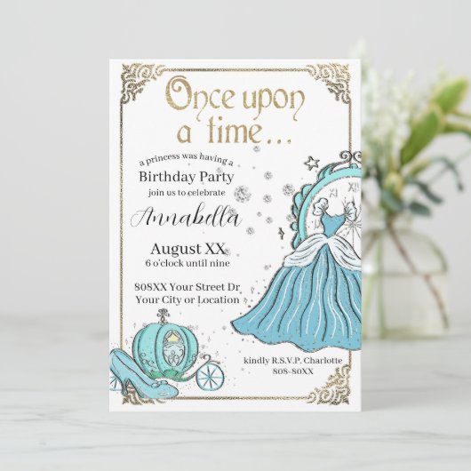 Invitation Cendrillon Illustré Thème de conte fée (Debout devant)