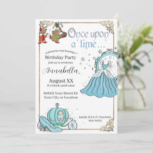 Invitation Cendrillon Illustré Thème de conte fée (Debout devant)