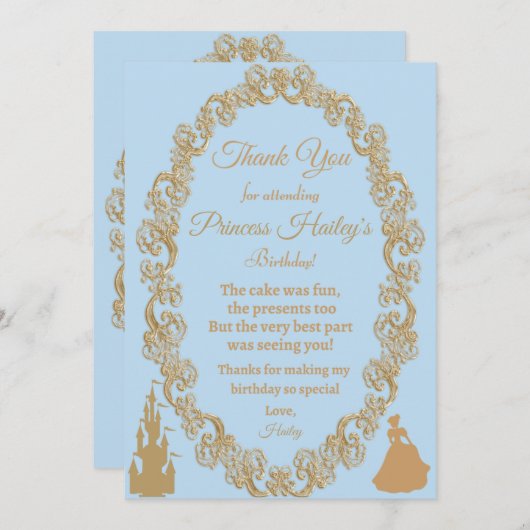 Invitation Cendrillon Merci d'anniversaire (Devant / Derrière)