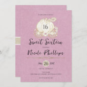 Invitation Cendrillon Or Rose Carriage Sweet 16 Partie (Devant / Derrière)